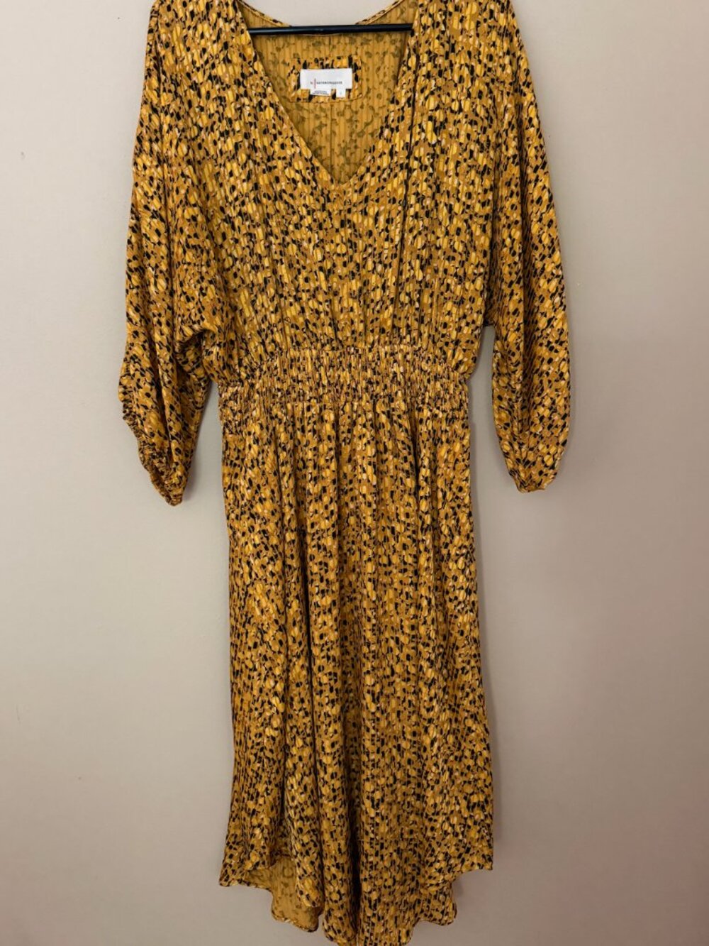 Anthropologie Marigold Satin Sheen Floral Print Asymmetrical Midi Dress - L